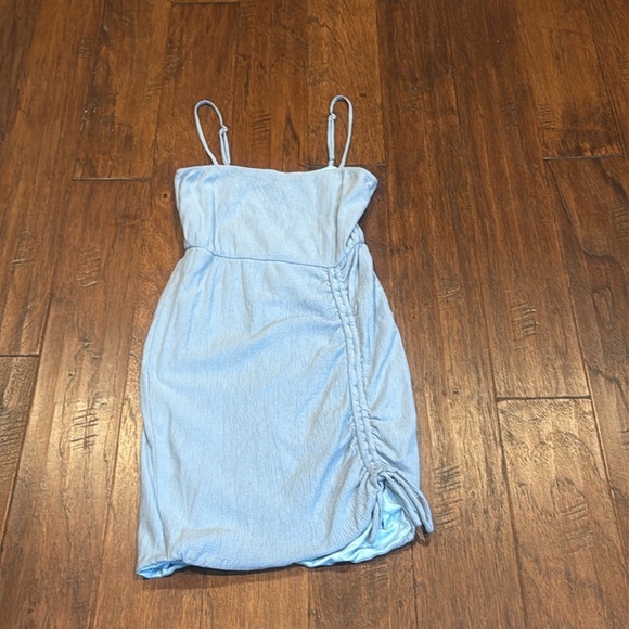 Small Privacy Please Blue Spaghetti Strap Mini Sundress - Picture 3 of 8